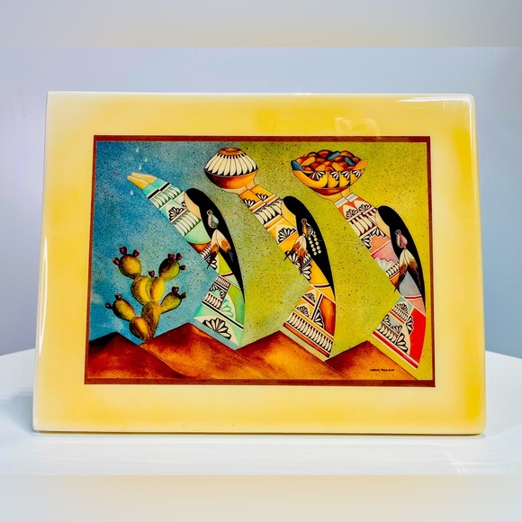 Lawrence Vargas "Harvest Maidens", Southwestern Bisqueware pottery art tile🌵 - Picture 1 of 7